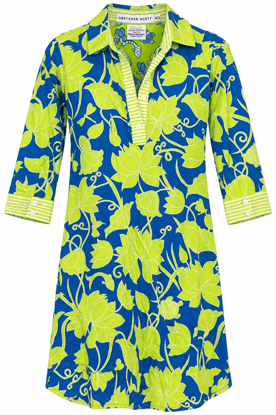 Gretchen Scott Floral Tunic Dress Size S Blue Lime
